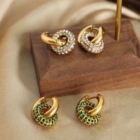 1 Pair Casual Simple Style Circle Plating Inlay Titanium Steel Artificial Diamond 18k Gold Plated Hoop Earrings main image 8