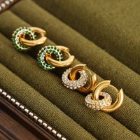1 Pair Casual Simple Style Circle Plating Inlay Titanium Steel Artificial Diamond 18k Gold Plated Hoop Earrings main image 5
