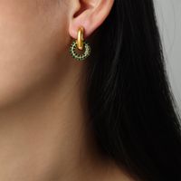 1 Paar Lässig Einfacher Stil Kreis Überzug Inlay Titan Stahl Künstlicher Diamant 18 Karat Vergoldet Reif Ohrringe sku image 2
