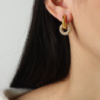 1 Paar Lässig Einfacher Stil Kreis Überzug Inlay Titan Stahl Künstlicher Diamant 18 Karat Vergoldet Reif Ohrringe sku image 3