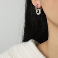 1 Pair Casual Simple Style Circle Plating Inlay Titanium Steel Artificial Diamond 18k Gold Plated Hoop Earrings sku image 1