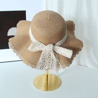 Women's Elegant Cute Pastoral Solid Color Bowknot Big Eaves Sun Hat sku image 1