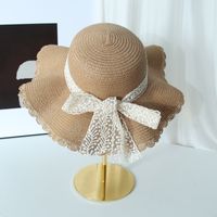Women's Elegant Cute Pastoral Solid Color Bowknot Big Eaves Sun Hat main image 3