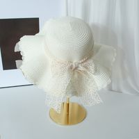 Women's Elegant Cute Pastoral Solid Color Bowknot Big Eaves Sun Hat sku image 2