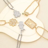 Copper Classical Exaggerated Plating Inlay Four Leaf Clover Palm Crown Zircon Necklace main image 1