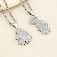 Copper Classical Exaggerated Plating Inlay Four Leaf Clover Palm Crown Zircon Necklace main image 4