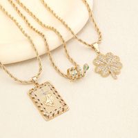Copper Classical Exaggerated Plating Inlay Four Leaf Clover Palm Crown Zircon Necklace main image 3