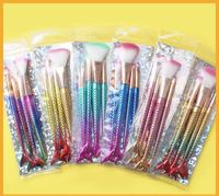 Glam Multicolor Artificial Fiber Aluminum Mermaid Handle Makeup Brushes 4 Pieces Set main image 1