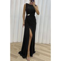 Women's Party Dress Classic Style Round Neck Slit Pleated Sleeveless Solid Color Maxi Long Dress Party Cocktail Party main image 3