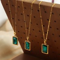 Simple Style Rectangle Titanium Steel Plating Inlay Glass 18k Gold Plated Pendant Necklace main image 4
