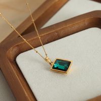 Simple Style Rectangle Titanium Steel Plating Inlay Glass 18k Gold Plated Pendant Necklace main image 5