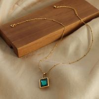 Simple Style Rectangle Titanium Steel Plating Inlay Glass 18k Gold Plated Pendant Necklace main image 7