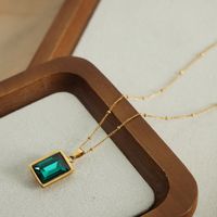 Simple Style Rectangle Titanium Steel Plating Inlay Glass 18k Gold Plated Pendant Necklace main image 8