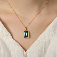 Simple Style Rectangle Titanium Steel Plating Inlay Glass 18k Gold Plated Pendant Necklace sku image 2