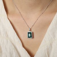 Simple Style Rectangle Titanium Steel Plating Inlay Glass 18k Gold Plated Pendant Necklace sku image 1