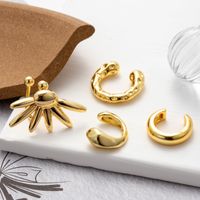 1 Piece Vintage Style Cool Style C Shape Geometric Plating Copper 18k Gold Plated Ear Studs main image 4