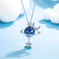 Elegant Lady Star Moon Copper Zircon Pendant Necklace In Bulk main image 1