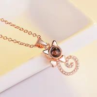 Cute Cat Copper Zircon Pendant Necklace In Bulk sku image 1