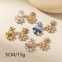1 Pair Vintage Style Vacation Flower Plating Inlay Alloy Glass Rhinestones Gold Plated Drop Earrings main image 2
