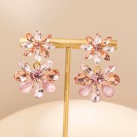 1 Pair Vintage Style Vacation Flower Plating Inlay Alloy Glass Rhinestones Gold Plated Drop Earrings main image 5