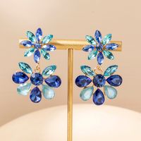 1 Pair Vintage Style Vacation Flower Plating Inlay Alloy Glass Rhinestones Gold Plated Drop Earrings main image 4
