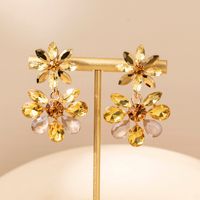 1 Pair Vintage Style Vacation Flower Plating Inlay Alloy Glass Rhinestones Gold Plated Drop Earrings main image 6