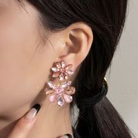 1 Pair Vintage Style Vacation Flower Plating Inlay Alloy Glass Rhinestones Gold Plated Drop Earrings main image 8