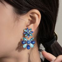 1 Pair Vintage Style Vacation Flower Plating Inlay Alloy Glass Rhinestones Gold Plated Drop Earrings main image 7