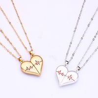 Simple Style Streetwear Electrocardiogram Heart Shape Alloy Plating Valentine's Day Couple Pendant Necklace main image 1