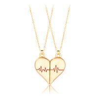 Simple Style Streetwear Electrocardiogram Heart Shape Alloy Plating Valentine's Day Couple Pendant Necklace sku image 2