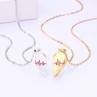 Simple Style Streetwear Electrocardiogram Heart Shape Alloy Plating Valentine's Day Couple Pendant Necklace sku image 3