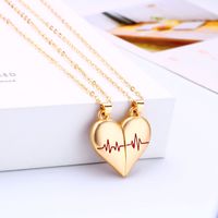 Simple Style Streetwear Electrocardiogram Heart Shape Alloy Plating Valentine's Day Couple Pendant Necklace main image 3
