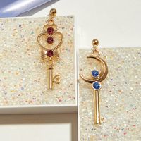 Fashion Earrings For Women New Sailor Moon Earrings Fashion Color Diamond Moon Key Left And Right Ab Earrings sku image 1