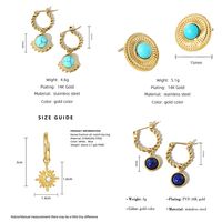 Style Simple Fleur Acier Au Titane Placage Incruster Turquoise Boucles D'oreilles 1 Paire main image 7