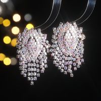 1 Paire Glam Tassel Cuivre Placage Incrustation Strass Argent Plaqué Boucles D'oreilles main image 8