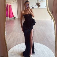 Women's Party Dress Sexy Strapless Slit Pleated Sleeveless Solid Color Flower Maxi Long Dress Daily Street sku image 7