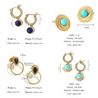 Simple Style Round Titanium Steel Plating Inlay Natural Stone Drop Earrings 1 Pair main image 6