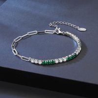 Élégant Géométrique Bloc De Couleur Argent Sterling Placage Incruster Zircon Bracelet main image 1