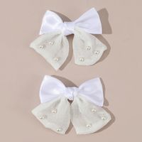 Women's Princess Cute Sweet Bow Knot Alloy Organza Inlay Artificial Pearls Hair Clip sku image 1