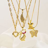 Ig Style Basic Little Bear Cat Butterfly Copper 18k Gold Plated Zircon Pendant Necklace In Bulk main image 1
