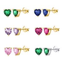 1 Pair Simple Style Heart Shape Inlay Copper Zircon Ear Studs main image 1