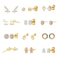 1 Pair Simple Style Leaves Inlay Copper Zircon Ear Studs main image 1