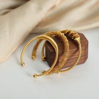 Simple Style Geometric Solid Color Titanium Steel Layered Plating 18k Gold Plated Bangle main image 3