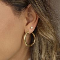 1 Pair Simple Style Classic Style Solid Color Plating Hollow Out Copper 14k Gold Plated Hoop Earrings main image 6