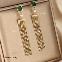 1 Pair Retro XUPING Artistic Geometric Tassel Chain Plating Inlay 304 Stainless Steel Artificial Gemstones Artificial Pearls 18K Gold Plated Drop Earrings main image 8