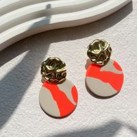 1 Pair Elegant Classic Style Round Dots Ditsy Floral Printing Alloy Soft Clay 14k Gold Plated Dangling Earrings sku image 1