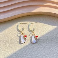 1 Pair Cute Sweet Classic Style Cat Epoxy Alloy Brass Drop Earrings sku image 1