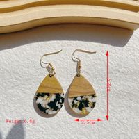 1 Pair Retro Classic Style Geometric Water Droplets Heart Shape Plating Inlay Wood Sequins Resin 14k Gold Plated Ear Hook sku image 2