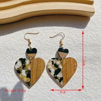 1 Pair Retro Classic Style Geometric Water Droplets Heart Shape Plating Inlay Wood Sequins Resin 14k Gold Plated Ear Hook sku image 3