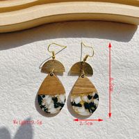 1 Pair Retro Classic Style Geometric Water Droplets Heart Shape Plating Inlay Wood Sequins Resin 14k Gold Plated Ear Hook sku image 6